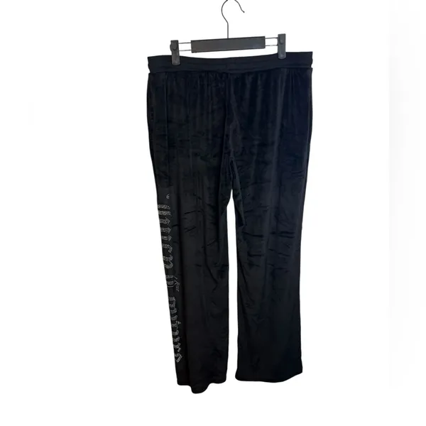 Juicy Couture Black Velour Spellout Y2K Sleep Pants - Image 2