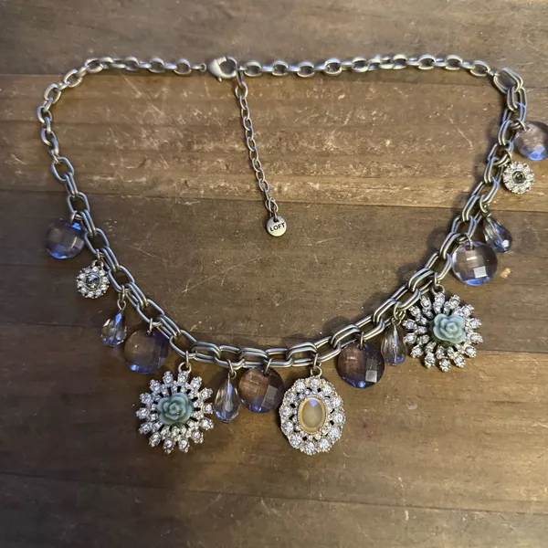 Loft silver tone rhinestone floral charm necklace - Image 2