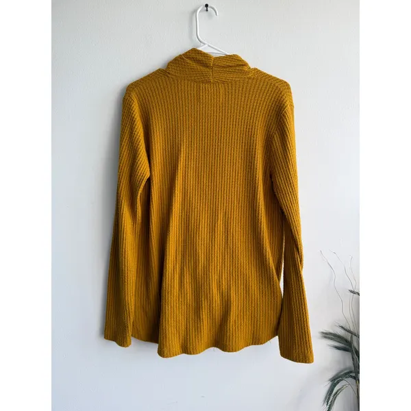 Anthropologie Akemi Mustard Yellow‎ Waffle Knit Surplice Wrap Top Womens Medium - Image 3