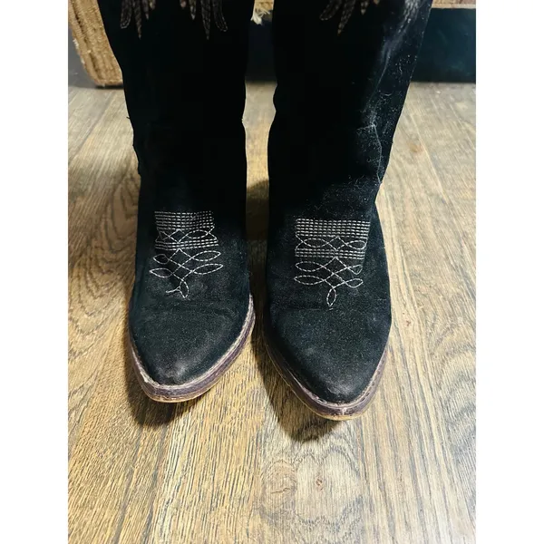 Coconuts by Matisse Black Silver Western Style Cowgirl Silver Wings Block Heel Boots size 8 - Image 3