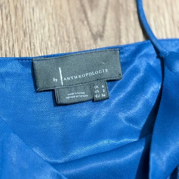 Anthropologie Satin Mini Dress Blue Open Back‎ Cutout Slip Cocktail Size 2 - Image 4