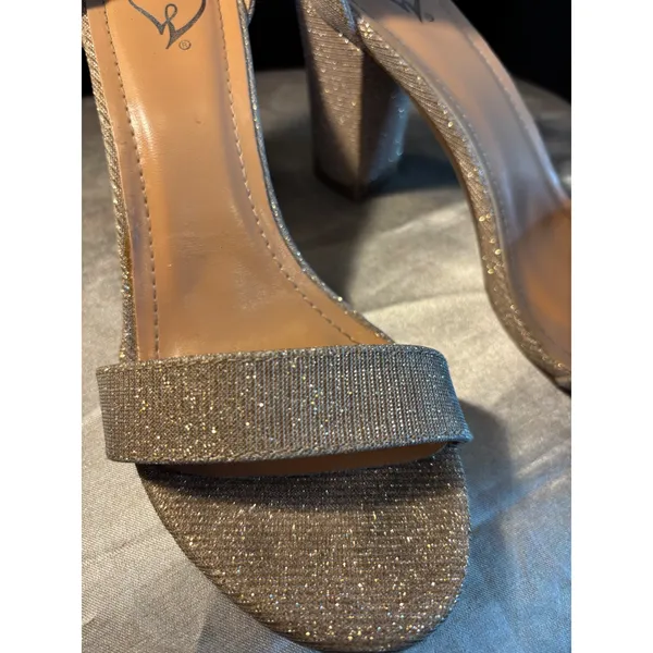 Windsor Champagne Gold Glitter Block Heels Ankle Strap Sandals Formal Evening - Image 7