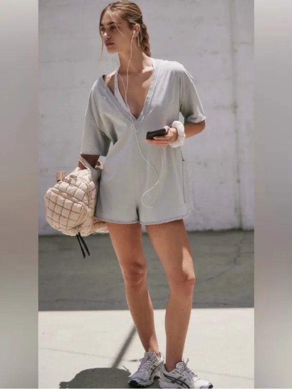 Free People FP Movement Hot Shot Tee Romper in Beach Fog XS - Image 3