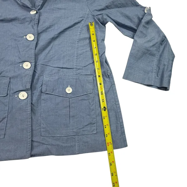 Lew Magram Collection Blue Button Front Safari Jacket with Roll-Tab Sleeves - Image 4