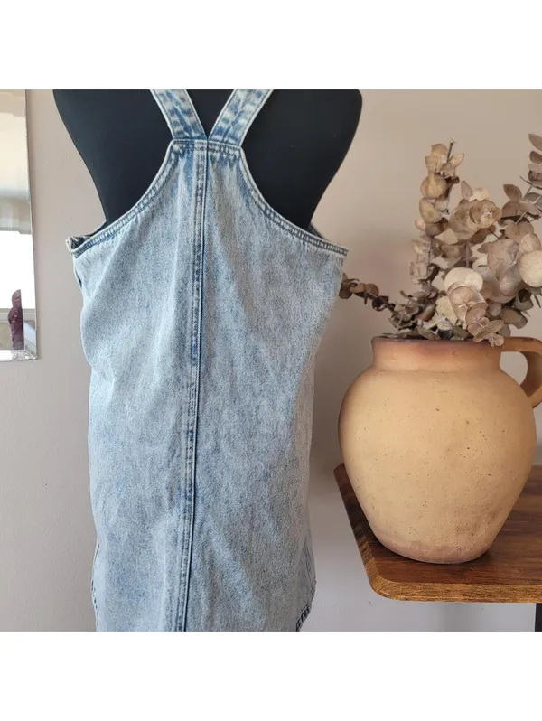 Acid Wash Denim Pinafore Overall Dress Sz M Grunge Minimal - Image 7