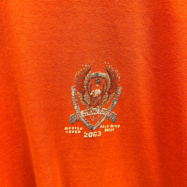 Vintage 2003 Bike Week Orange Short Sleeve Thrashed Eagle Graphic T-Shirt XL - Image 3