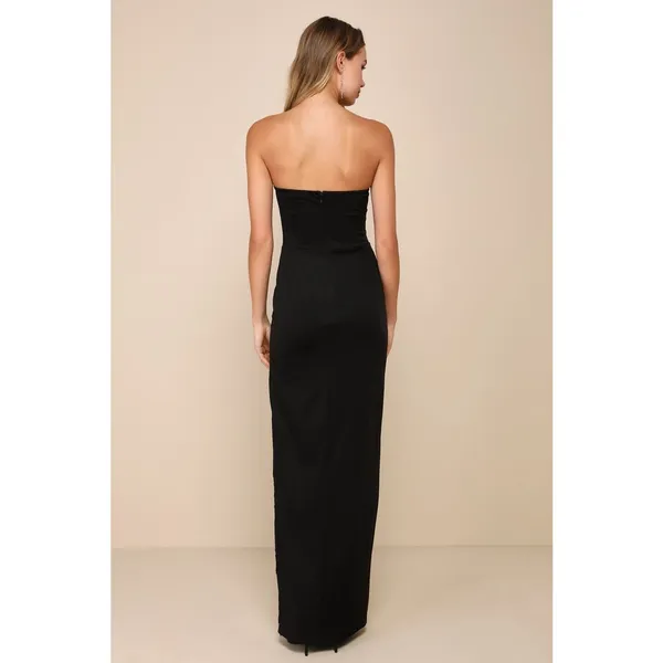 Lulus Elegant Mood Black 3D Floral Applique Strapless Maxi Dress Formal S NWT - Image 2