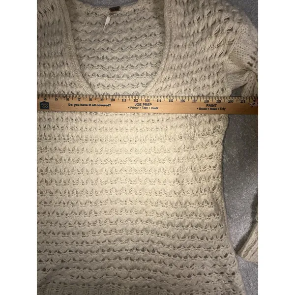Free People Crashing Waves Scoop Neck Boho Sweater Ivory Wool Blend Chunky Small - Image 5