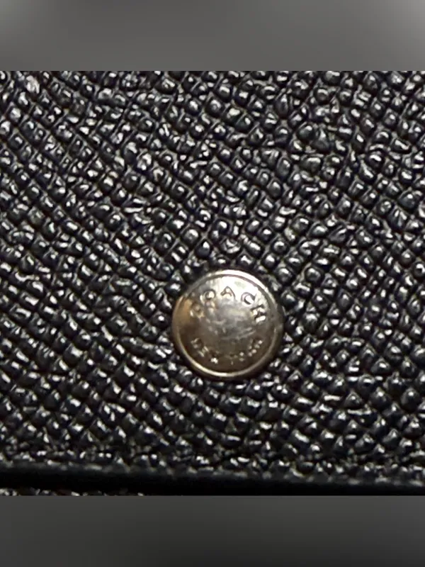 Coach Small Black Bifold Wallet - Leather Snap Bilfold with Coin Pocket - Image 2