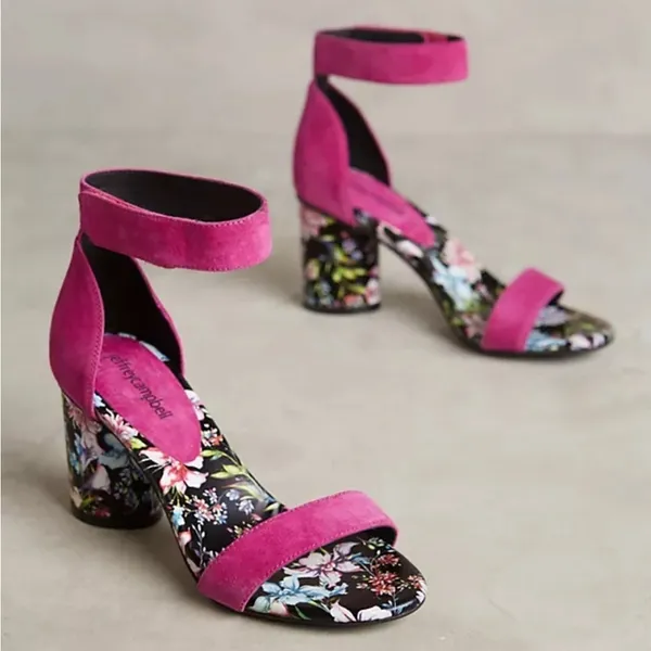 EUC Jeffrey Campbell Leather Purdy Heeled Sandals Magenta Floral Size 8 - Image 8