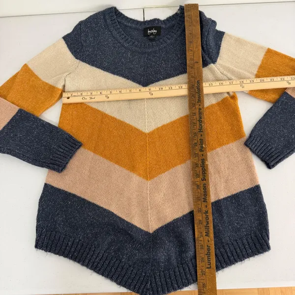 Sweater Womens Large Chevron Stripe Sharkbite Hem Multicolor Boho Fall Casual - Image 8