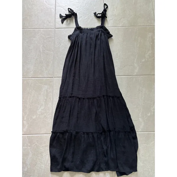 Blu Pepper Dress Womens Large‎ Black Maxi Tiered Tie Quiet Luxury Resort Beachy - Image 2