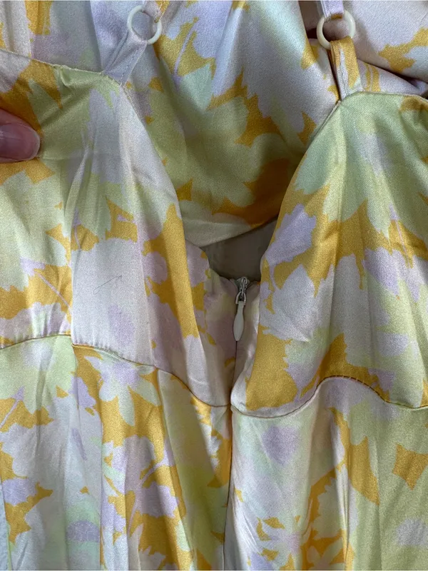 Fortunate One Yellow Floral Satin Maxi Dress Womens M Cutout Main Attraction - Image 11