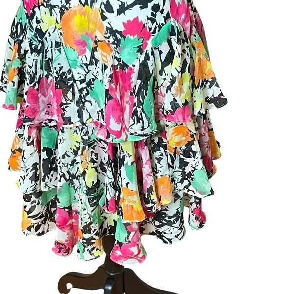 RALPH LAUREN 14P Dress Chiffon Floral Ruffle Midi Y2K Vtg V-Neck Fairy Sundress - Image 7