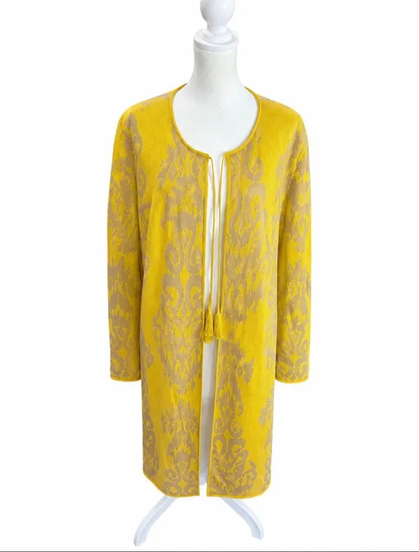 Rara Avis by Iris Apfel Yellow Ikat Duster Cardigan XL Tassel Art to Wear - Image 2