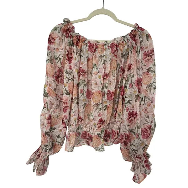 Dress Forum Los Angeles Floral Peasant Blouse Cottagecore Romantic Boho Top M - Image 3