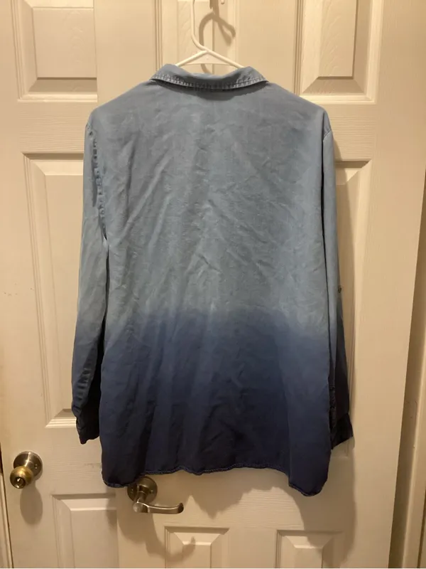 Chelsea & Theodore Denim Dip-Dye Shirt in Light and Dark Blue - Image 3