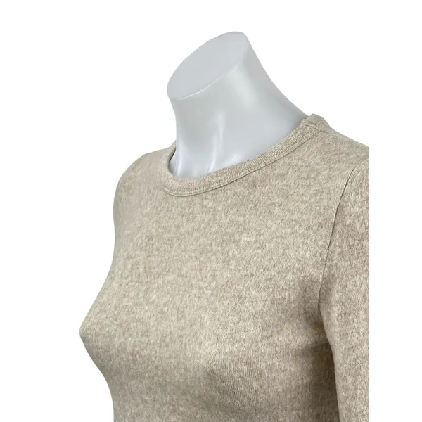 NEW Zara Women's Beige Long Sleeve Crew Neck Knit Slim Crop Sweater Top Size M - Image 3