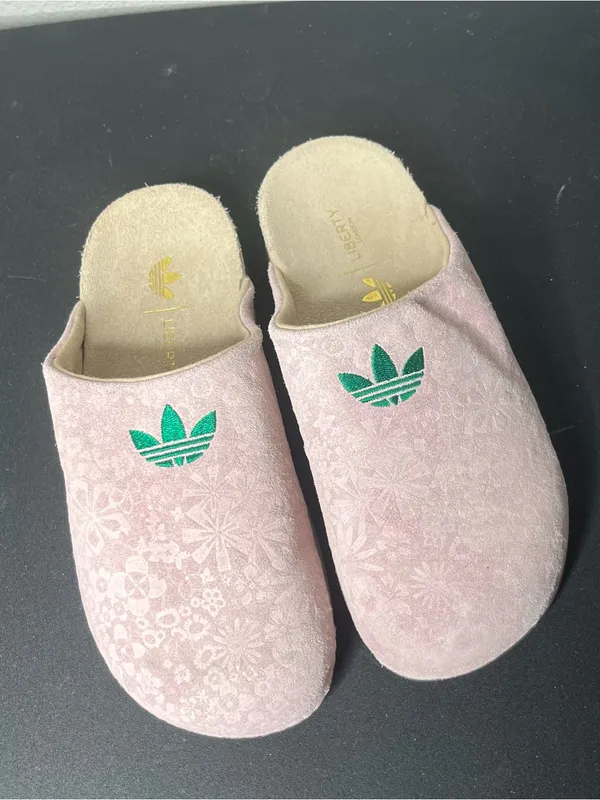 Adidas Liberty of London Adimule Slides Slip On Mule in Sandy Pink & Bold Green - Image 4