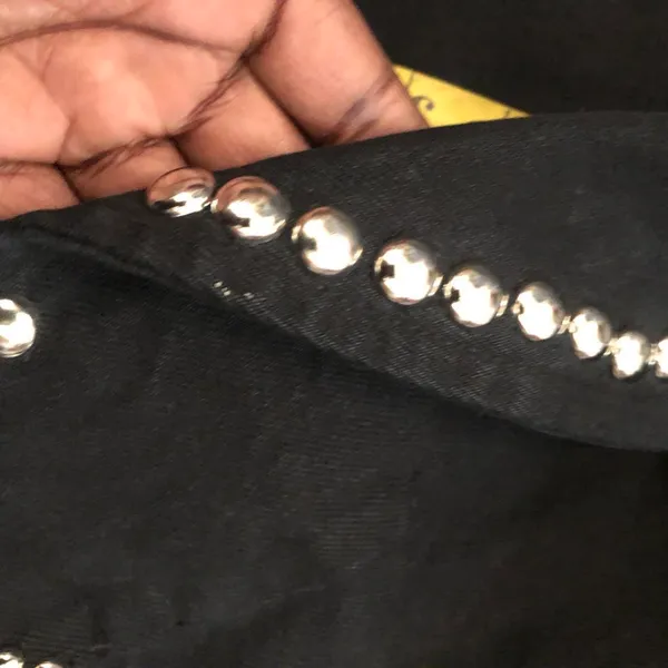 Embellished Western Silver Studded Black Denim Jean Jacket Vest Vintage 90s USA Made Rock/ Western/ Goth/ Grunge - L - Image 7