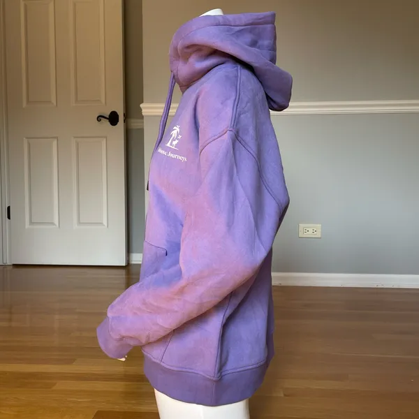 Moose Journeys Purple Fleece Pullover Hoodie Logo Kangaroo Pocket Size S - Image 2