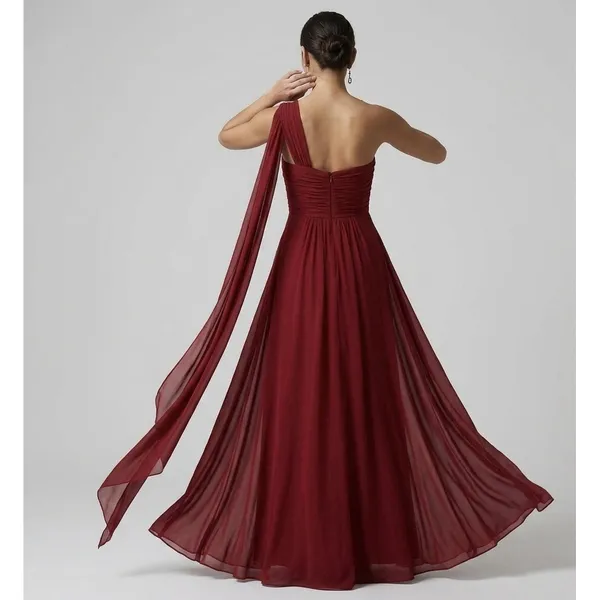 Alex Evenings Size-8 Red Chiffon‎ One Shoulder Empire Waist Evening Gown - Image 2