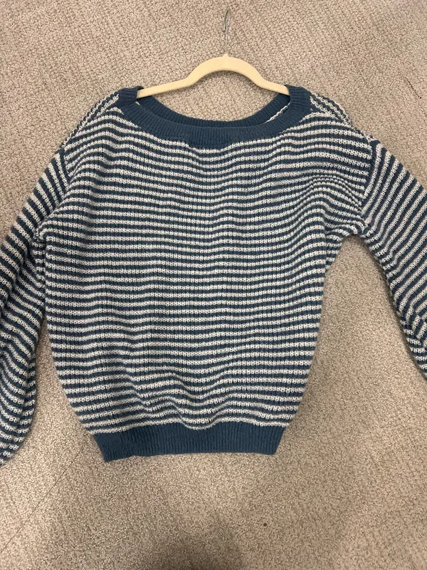 Blue Striped Off the Shoulder Top - Image 2
