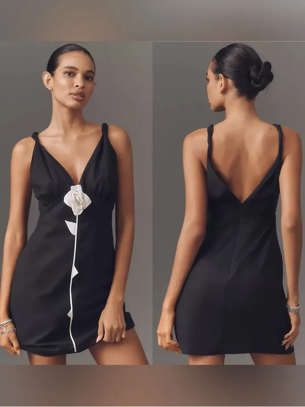 Farm Rio Black and White Rose Mini Dress XS - Image 7