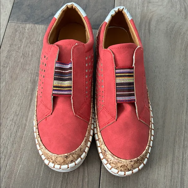 Red and White Colorful Slip On Sneakers NWOT - Image 2