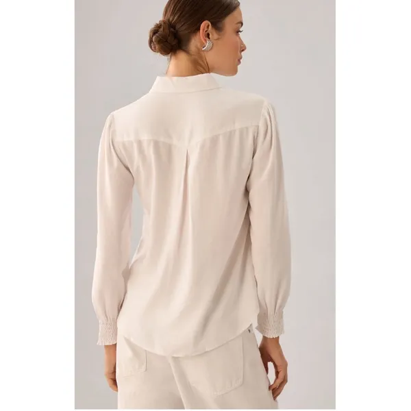 NWT Anthropologie Cloth Stone Smocked Cuff Buttondown Blouse - Image 2