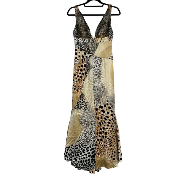 Jovani Black & Tan Animal Print Silk Patchwork Maxi Dress Womens 2 Formal Gown - Image 2