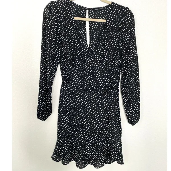 Abercrombie Black Polka Dot Faux Wrap Dress Button Front S - Image 2