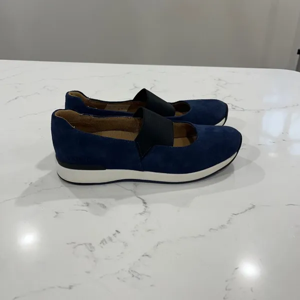 Vionic Navy Suede Slip-On Flats with Black Elastic - Image 3