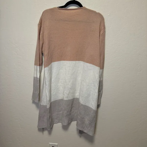 Colorblock Open Front Cardigan Sweater White Size L - Image 6