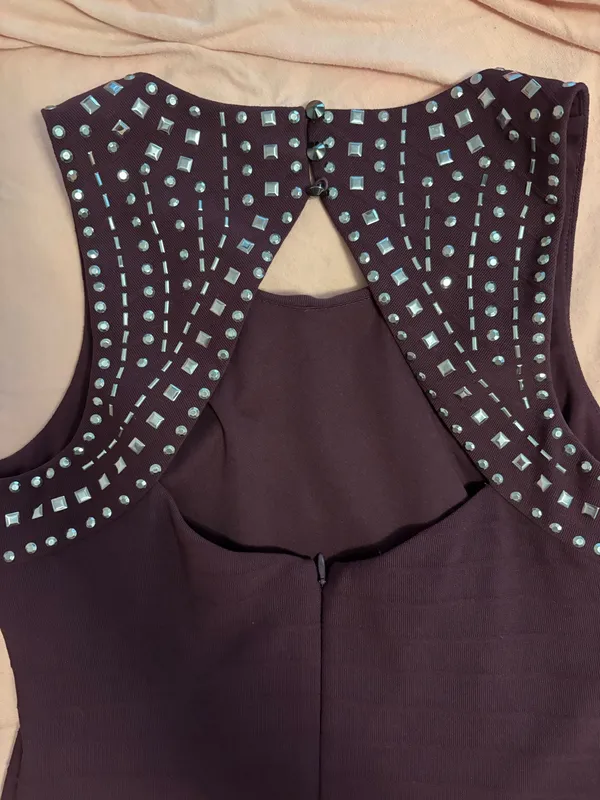 Guess Los Angeles Deep Plum Rhinestone Details Bodycon Dress Glam Date-night - Image 7