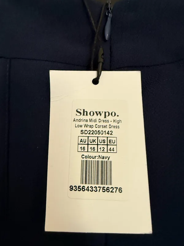 NWT Showpo ANDRINA MIDI DRESS High Low Wrap Corset Dress In Navy - Image 8