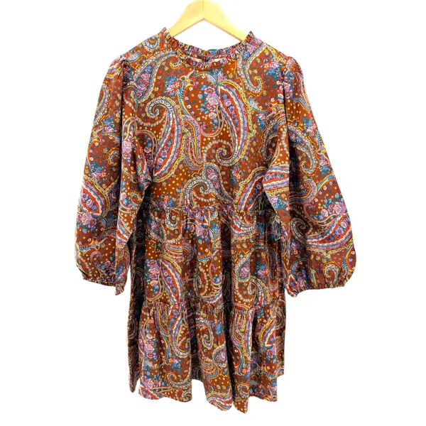 ANA A NEW APPROACH Paisley Dress XL NWT Cotton Tiered Ruffle Puff Sleeve Brown - Image 3