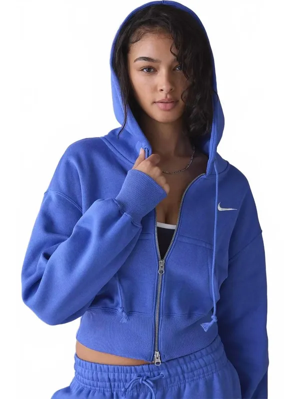 Nike Sportswear Phoenix Fleece Loose Full-Zip Cropped Hoodie NWT Light Blue Med - Image 3