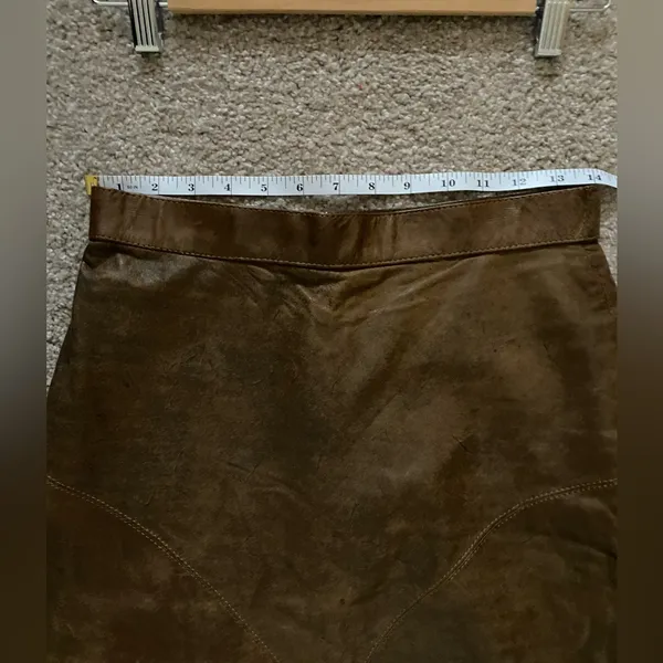Brown Genuine Leather Midi Skirt High Waist Straight Size 9 Vintage - Image 4