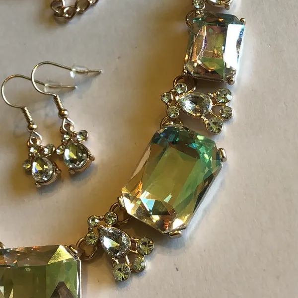 Gold Tone Aurora Crystal Statement Necklace and Earring Set - Image 5