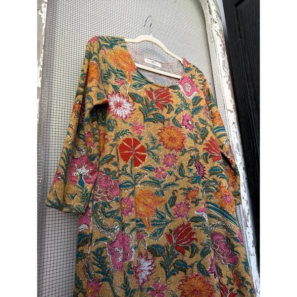 Natural Life Lottie sweater knit maxi dress features a vibrant mustard floral M - Image 2