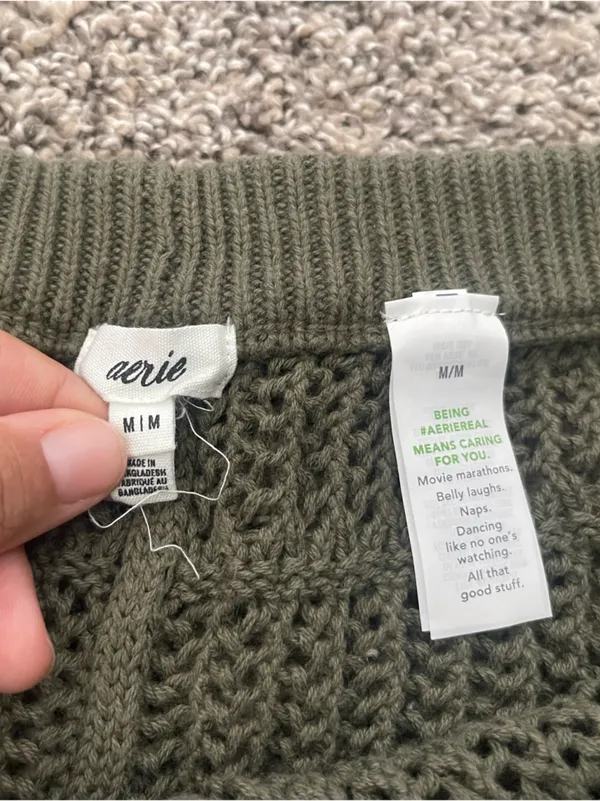 Women’s Aerie Crochet Knit Swim Cover Up Shorts Olive Green Size M - Image 5