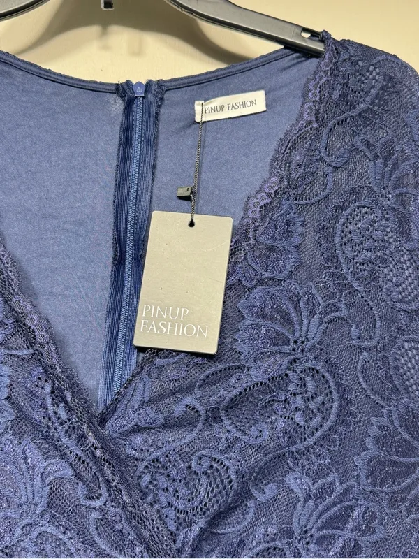 plus-size navy blue floral lace cocktail dress - Image 8
