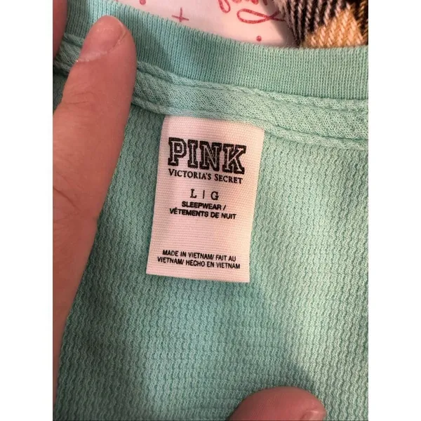 PINK Victoria’s Secret Teal Long Sleeve V-Neck Sleep Top Women’s Size L - Image 5