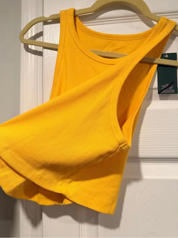 NWT Wild Fable Size XXL Yellow Ribbed Cropped Stretch Tank Top High Neck - Image 4