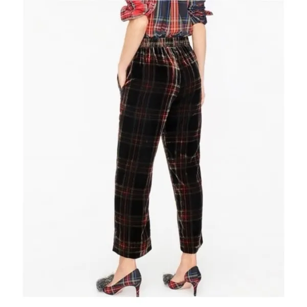 J.Crew Tartan Plaid Velvet Ankle‎ Pants Holiday Career Size 4 - Image 2