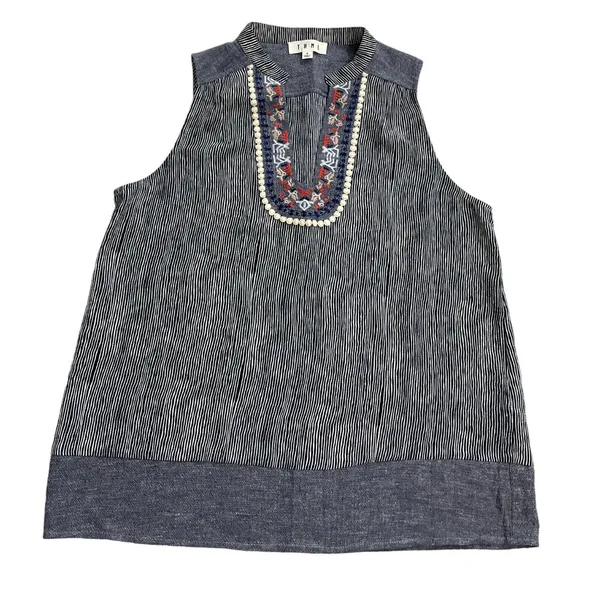 THML Women Size Small Bohemian Shirt Top Sleeveless Blue (31-365) - Image 2