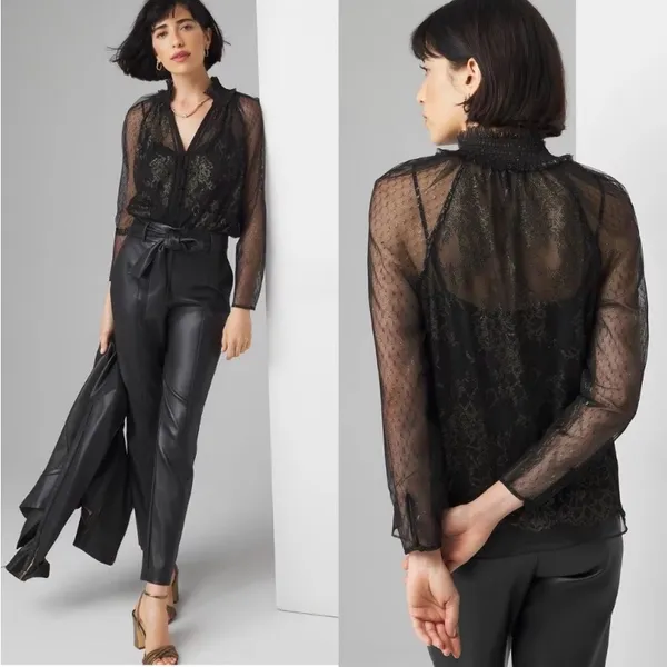White House black market black sheer blouse with matching cami set - Image 2
