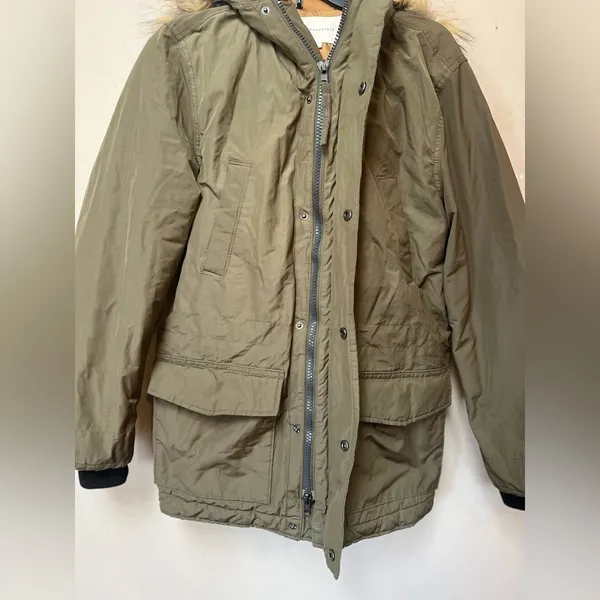 Aeropostale XS Olive Parka Gorpcore Granola Faux Fur Utility Jacket - Image 3