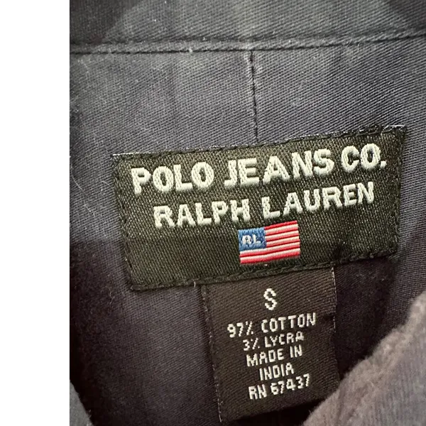 Polo Jeans Co Ralph Lauren Y2K Navy Fitted Short Sleeve Button Up Shirt Small - Image 3